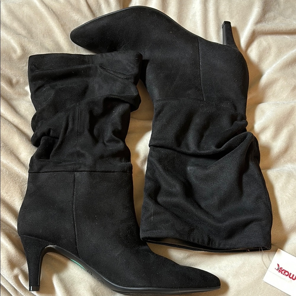 T.J.Maxx Black Heeled Boots with Suede Finish
